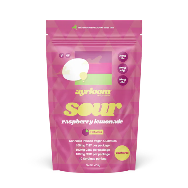 Ayrloom | Gummy | 10pk | 100mg | 1:1:1 (THC:CBC:CBG) | EUPHORIA- Sour Raspberry Lemonade