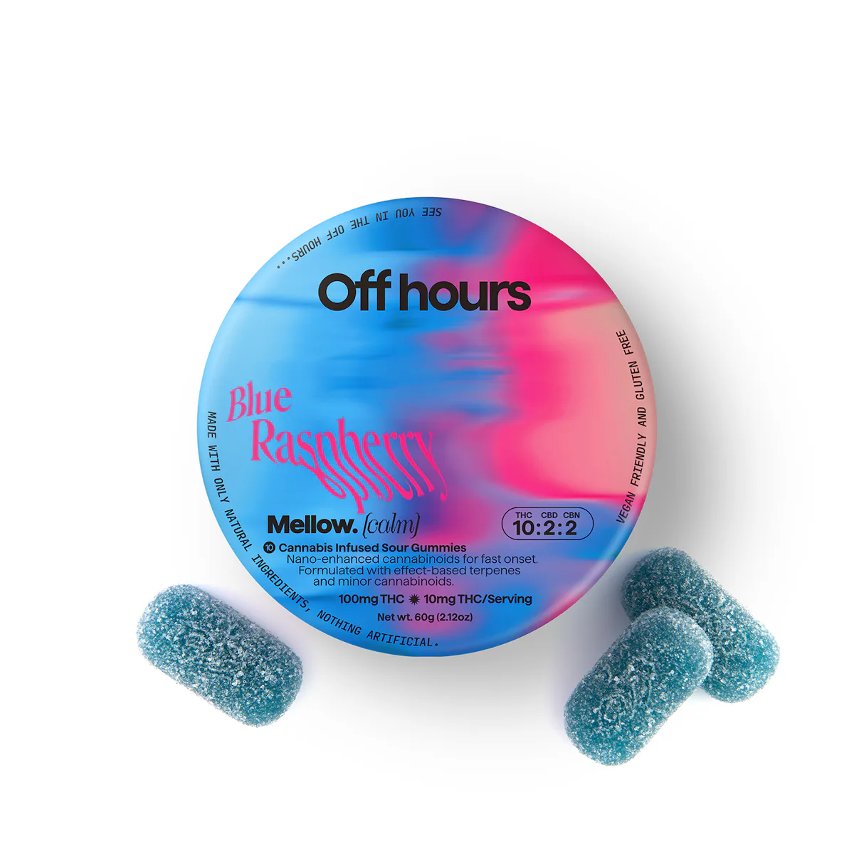 Off Hours | Gummy | 10pk | 100mg | MELLOW Blue Raspberry (THC:CBN:CBD)