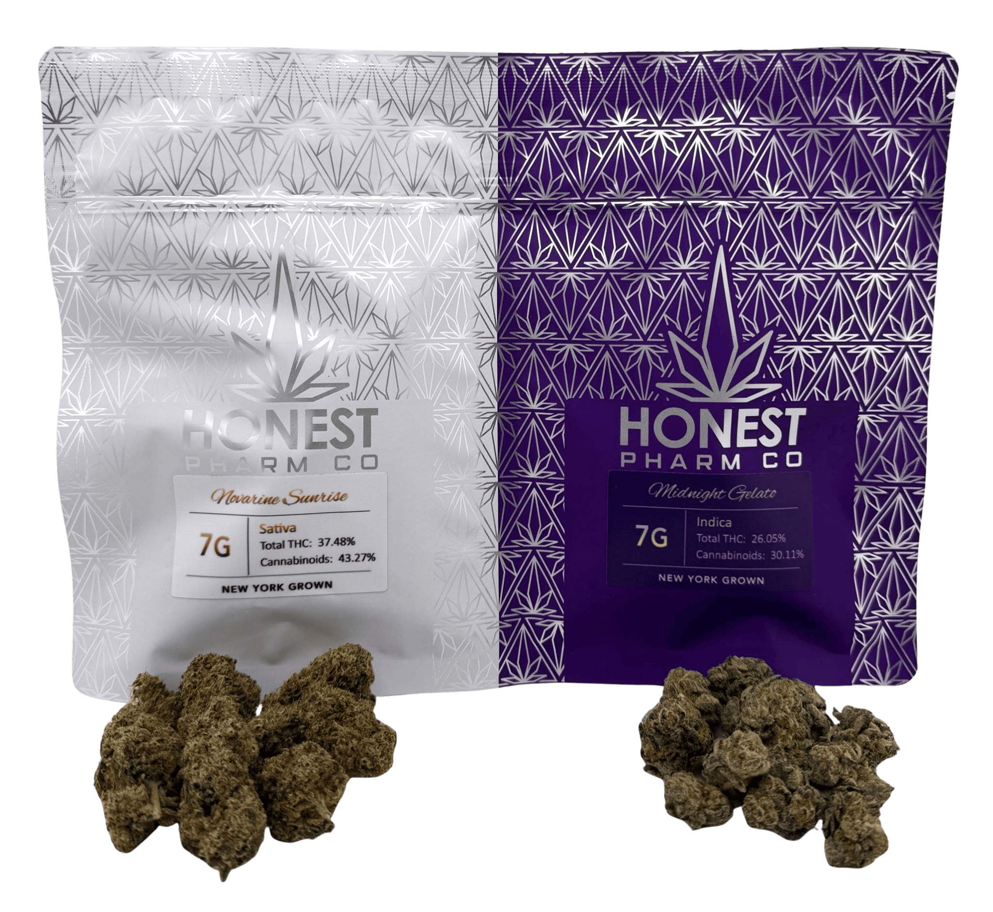 Whole Buds (Split Pack) · 14g · Novarine Sunrise / Midnight Gelato by Honest Pharm