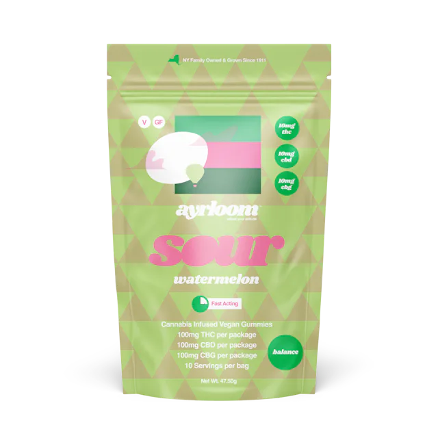 Ayrloom | Gummy | 10pk | 100mg |Balance- Sour Watermelon | 1:1:1 (THC:CBD:CBG)