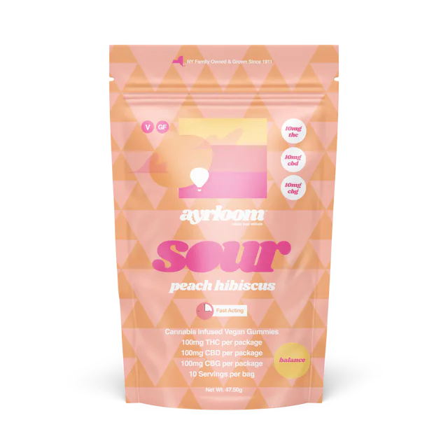 Ayrloom | Gummy | 10pk | 100mg | 1:1:1 (THC:CBD:CBG) | Balance Sour Peach Hibiscus