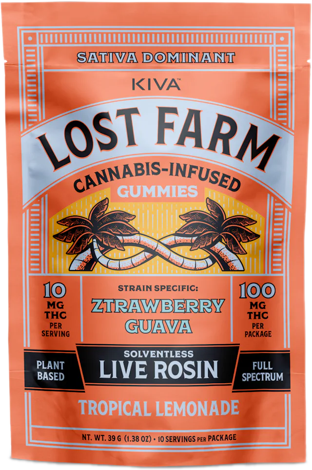 Lost Farm | Gummy | 10pk | 100mg | Live Rosin Ztrawberry Guava x Tropical Lemonade