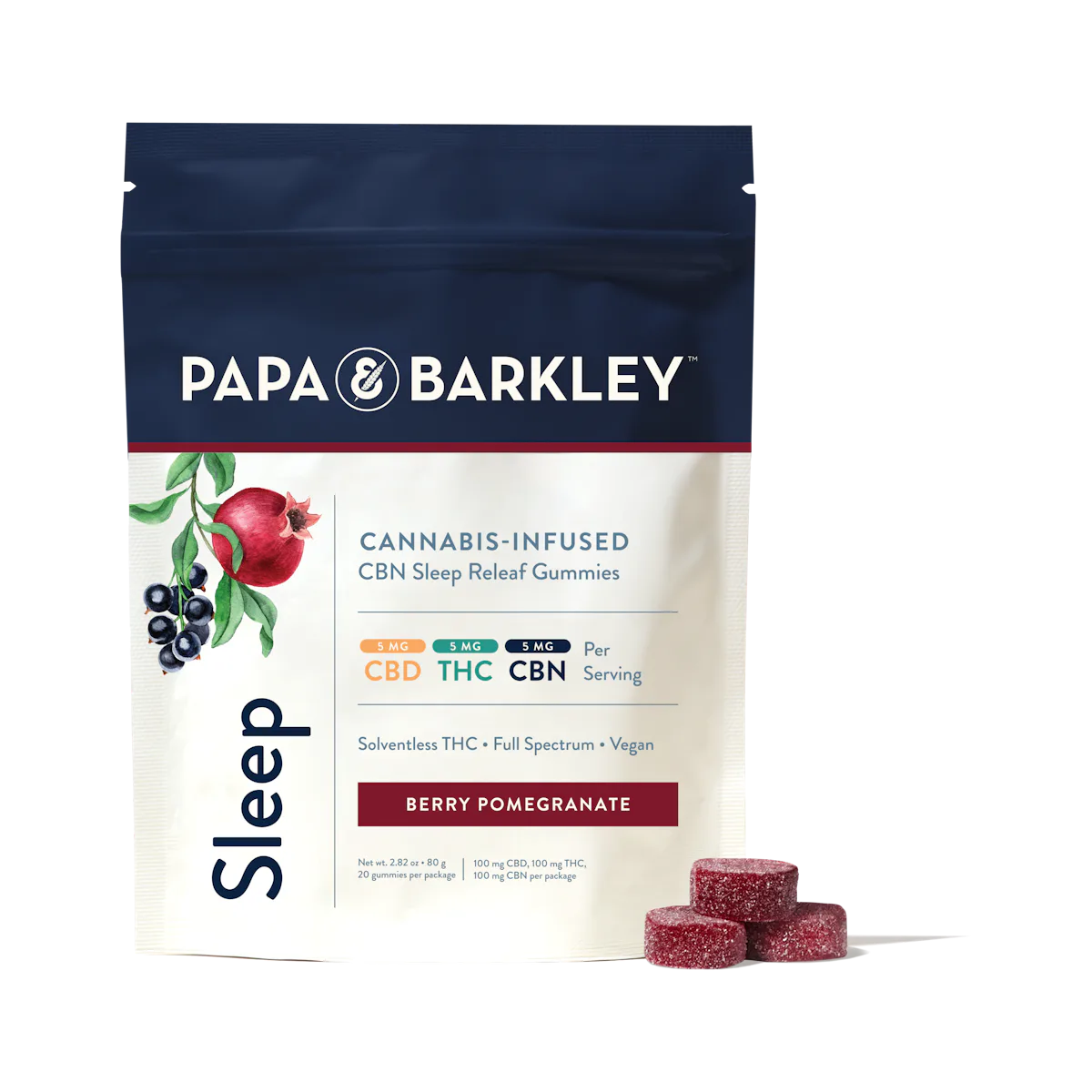 Papa & Barkley | Gummy | 20pk | 100mg | 1:1:1 | SLEEP Berry Pomegranate (THC:CBD:CBN)