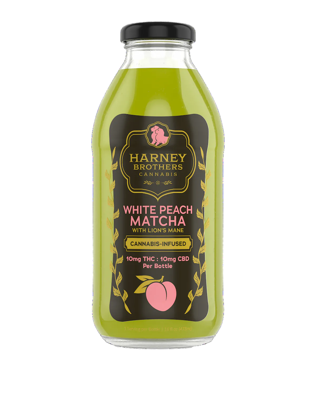 Harney Brothers | Glass Beverage | 10mg THC : 10mg CBD | White Peach Matcha