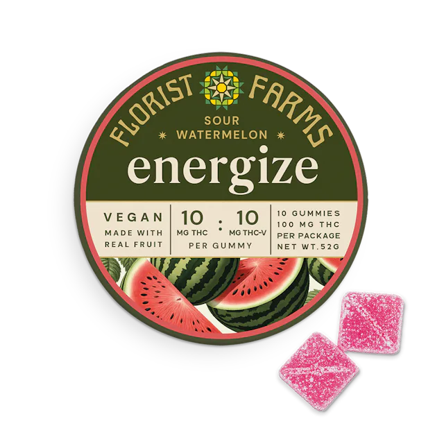 Florist Farms | Gummy | ENERGIZE Sour Watermelon THC:THCV | 10pk | 100mg
