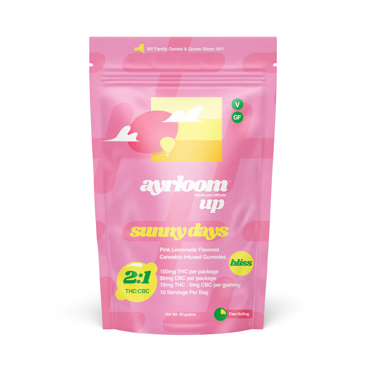 Ayrloom | Gummy | 10pk | 100mg | 2:1 (THC:CBC) | Sunny Days Pink Lemonade