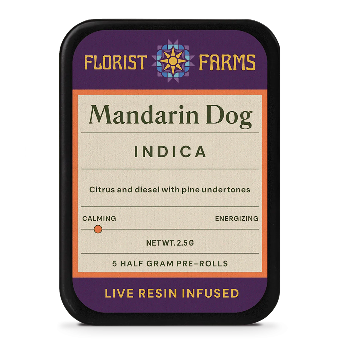 Florist Farms | Preroll | 5pk | 3.5g | Live Resin Infused Mandarin Dog