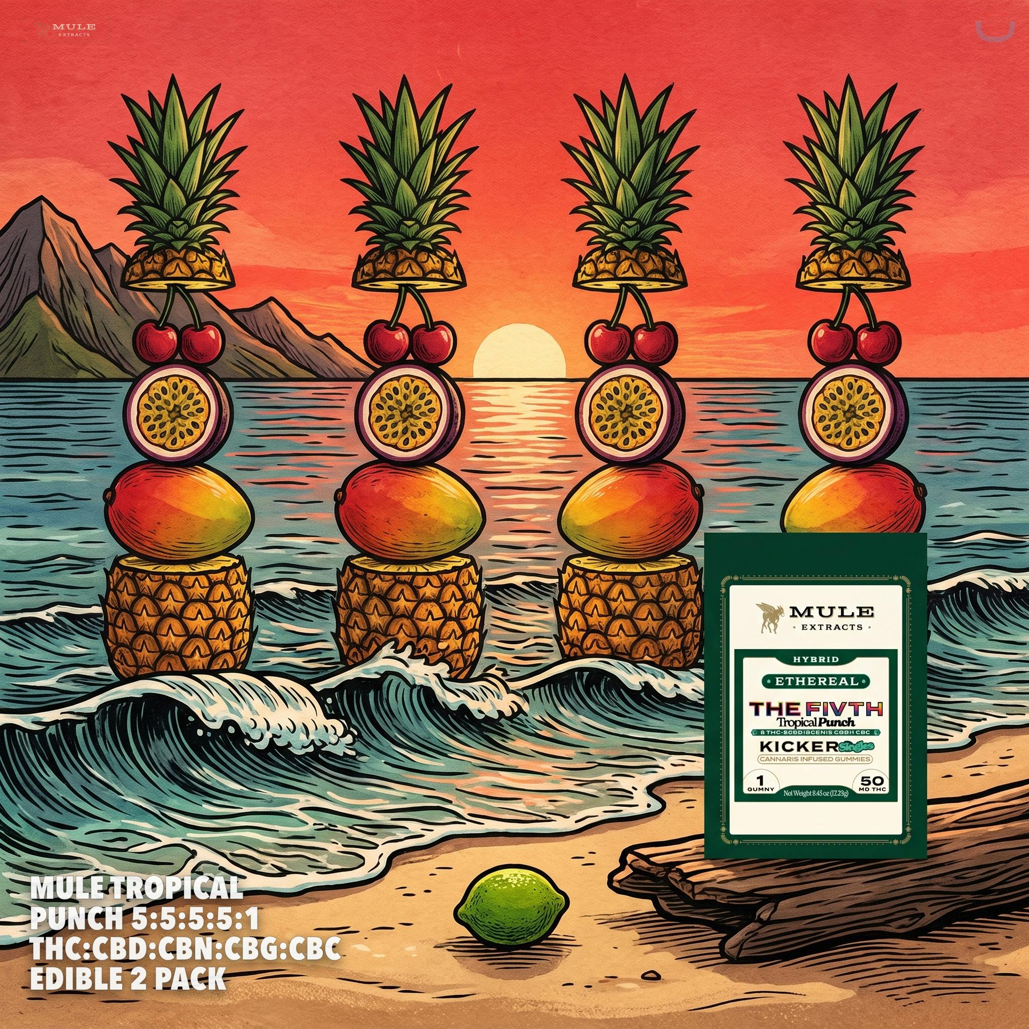 Mule Tropical Punch 5:5:5:5:1 THC:CBD:CBN:CBG:CBC Edible 2 Pack