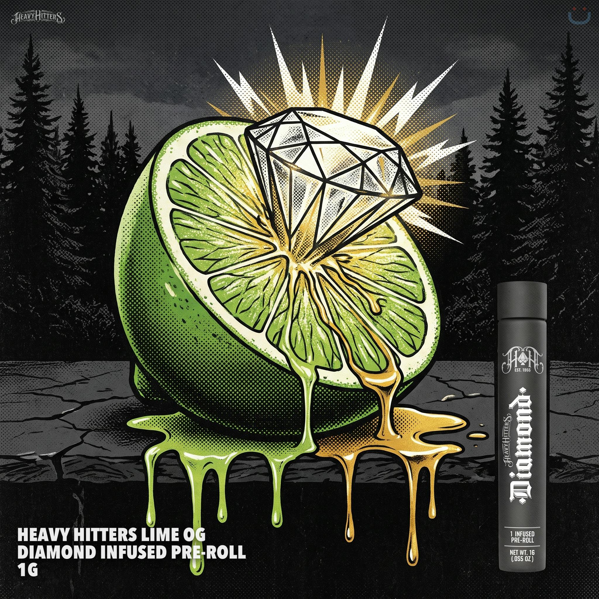 Heavy Hitters Lime OG Diamond Infused Pre-Roll 1G