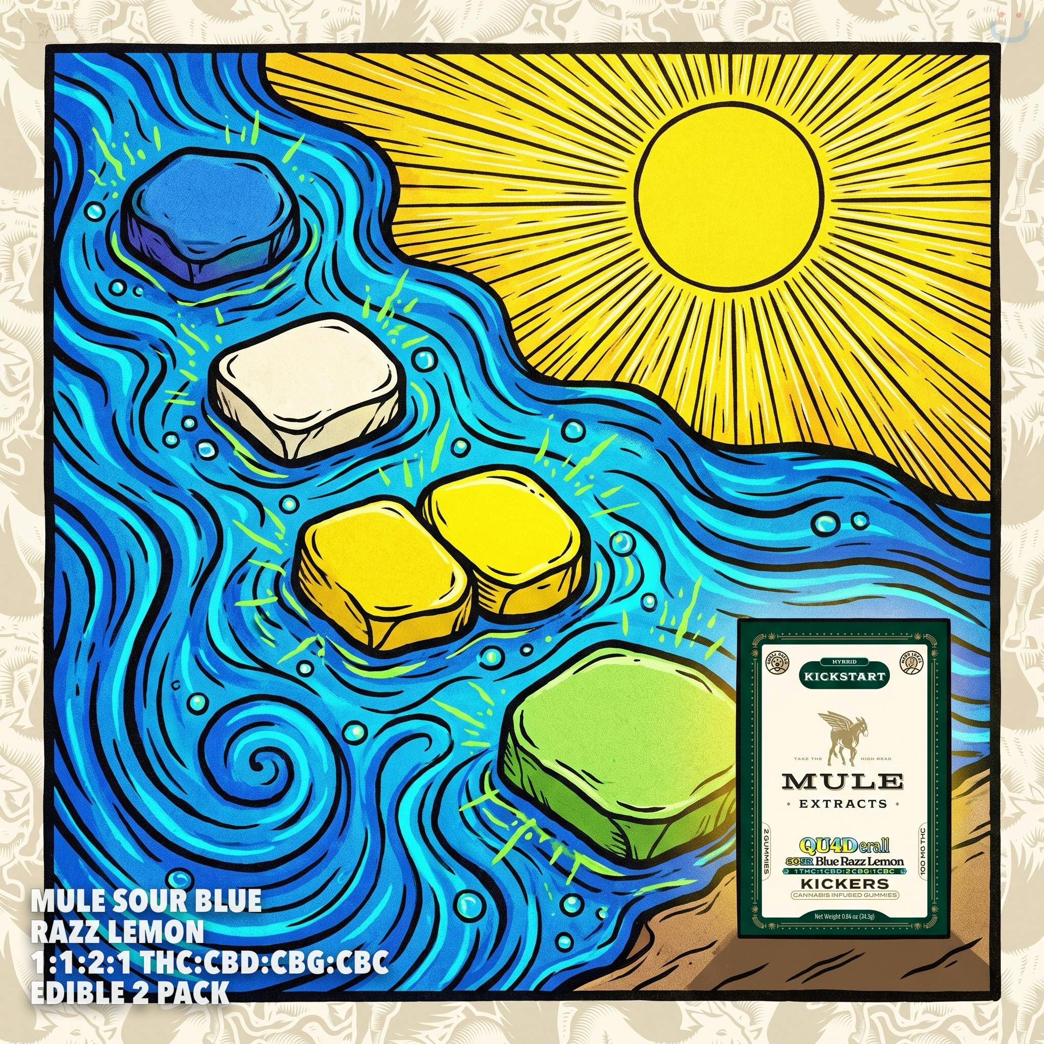 Mule Sour Blue Razz Lemon 1:1:2:1 THC:CBD:CBG:CBC Edible 2 Pack
