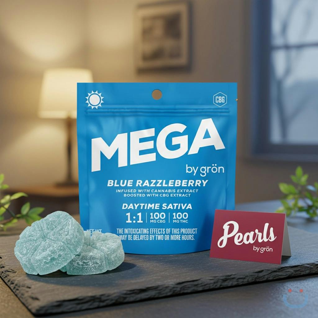 Mega Pearls Blue Razzleberry 1:1 CBG:THC Edible