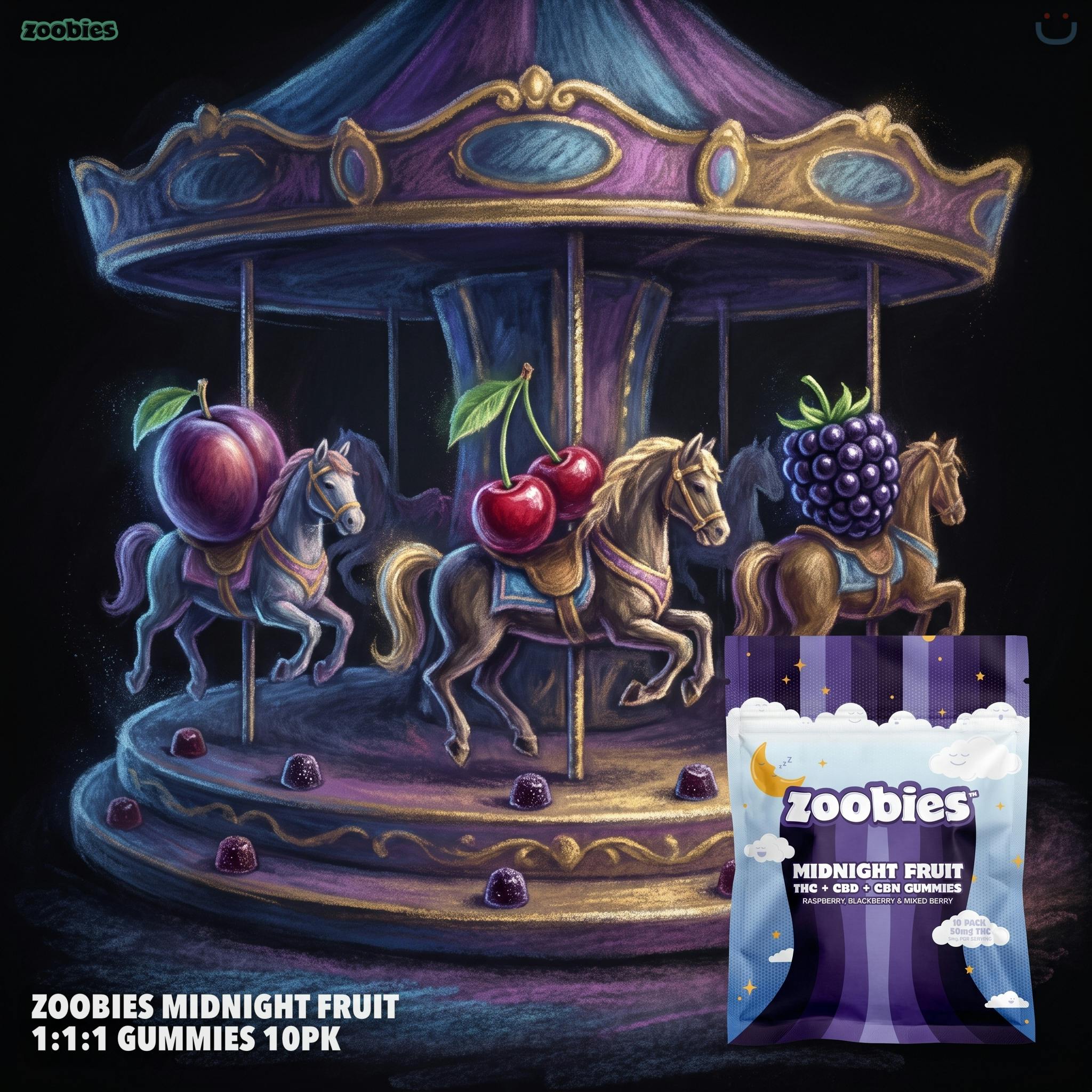 ZOOBIES MIDNIGHT FRUIT 1:1:1 GUMMIES 10PK