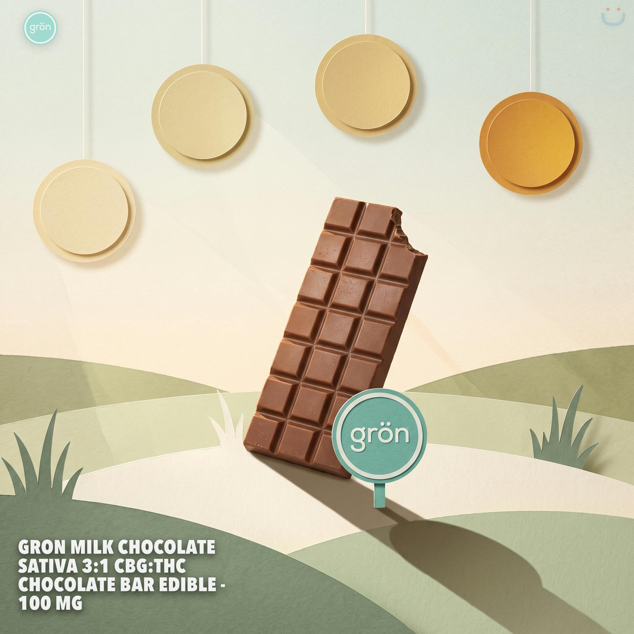 Gron Milk Chocolate Sativa 3:1 CBG:THC Chocolate Bar Edible - 100 Mg