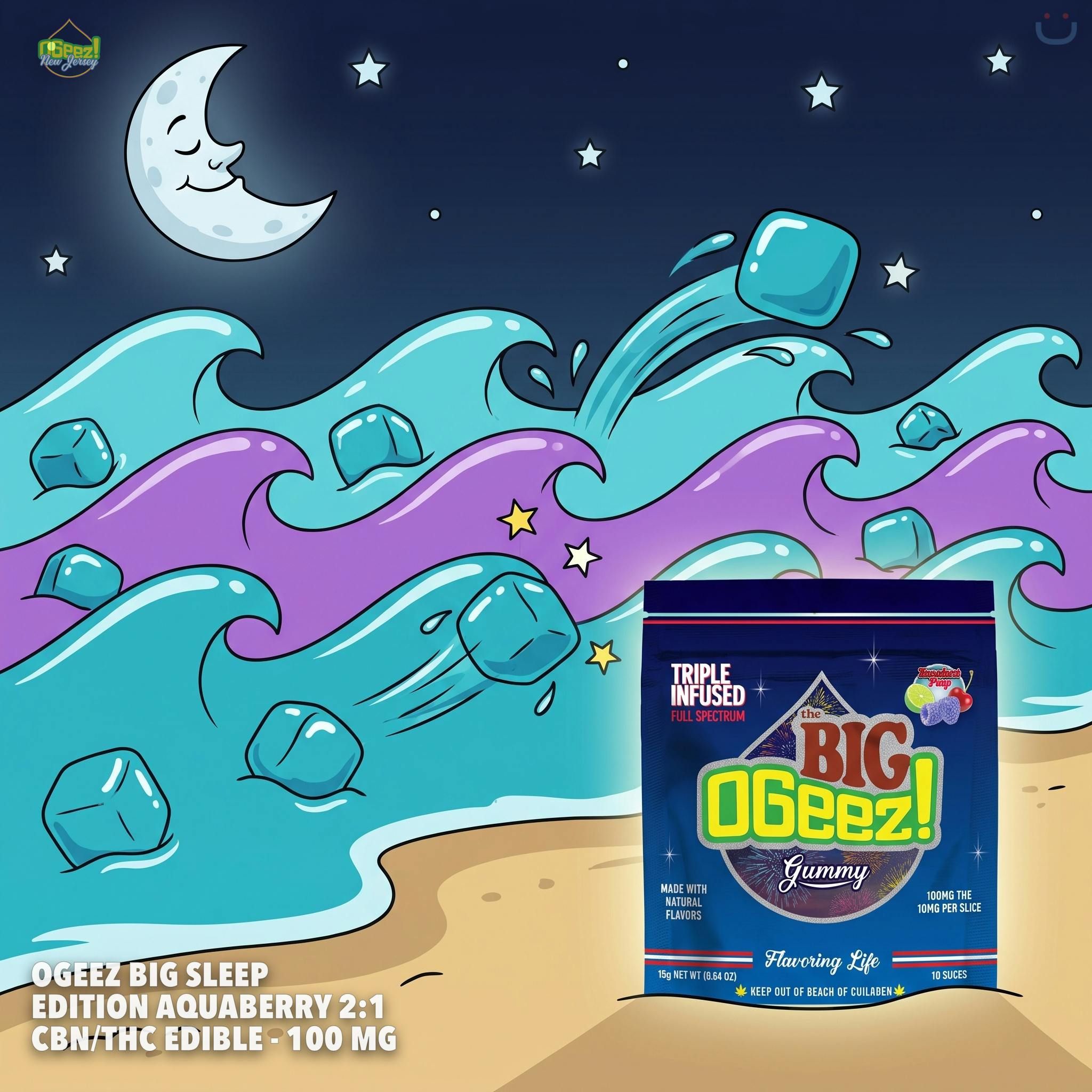 OGeez Big Sleep Edition Aquaberry 2:1 CBN/THC Edible - 100 Mg