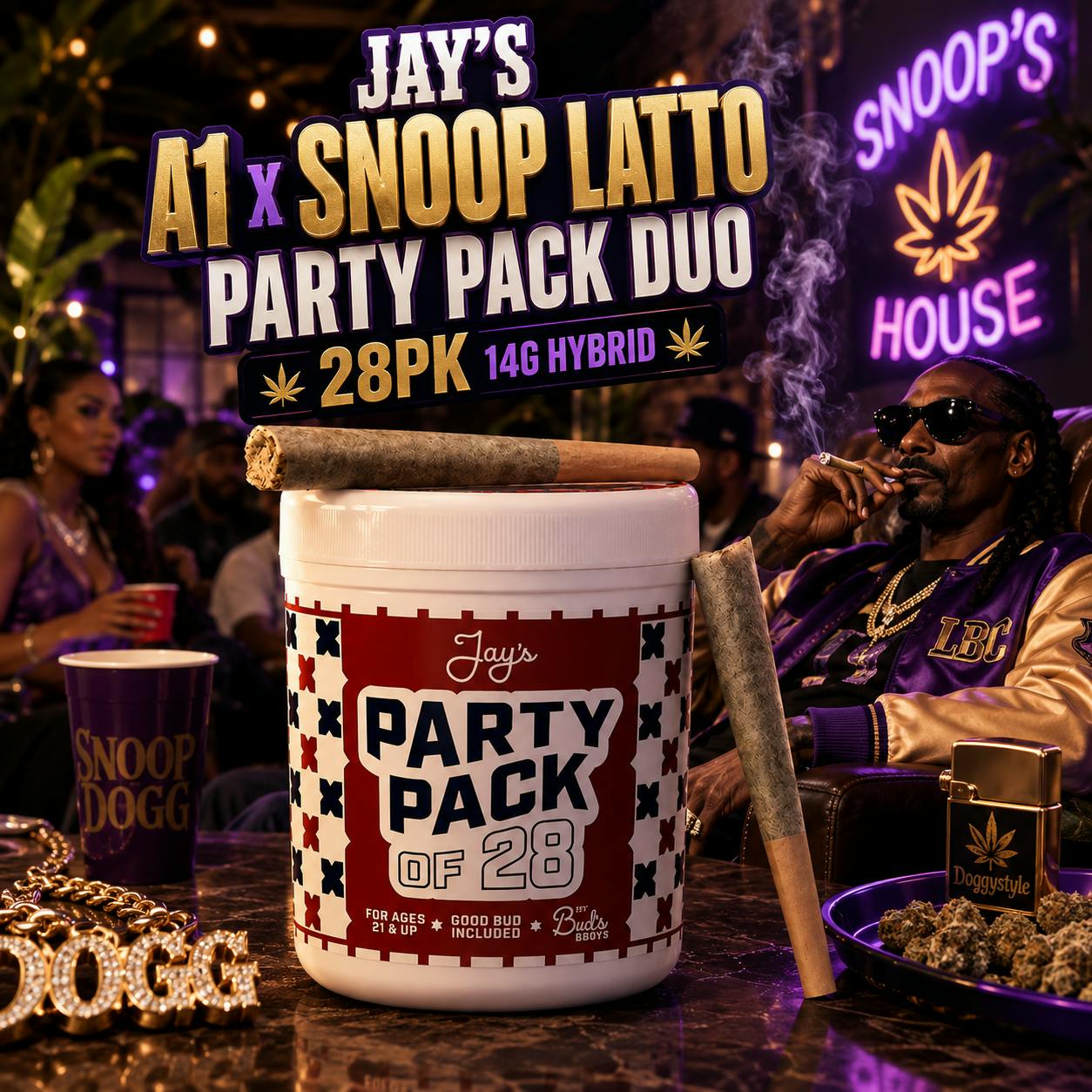 Jays Party Pack Duo Snoop Latto And Bubble Gum Pre-roll Pack 14G 28 Pack