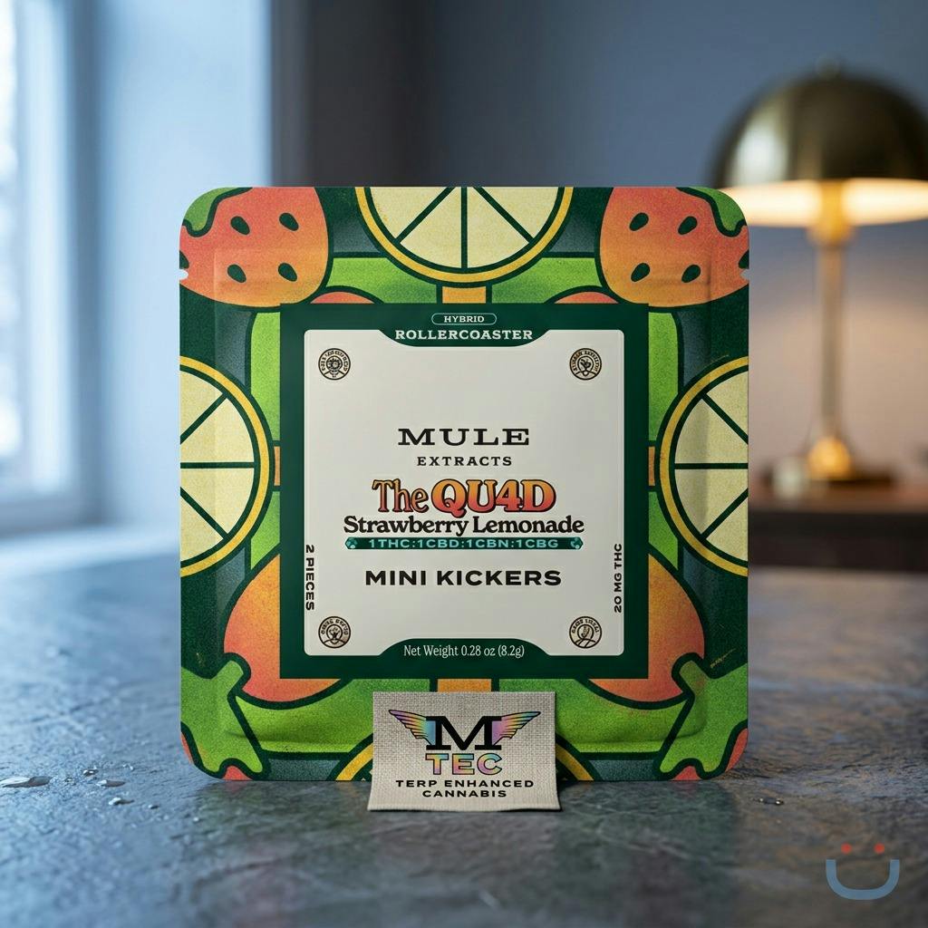 Mule Extracts Strawberry Lemonade 1:1:1:1 THC/CBD/CBG/CBN Gummies 2 Pack 20mg