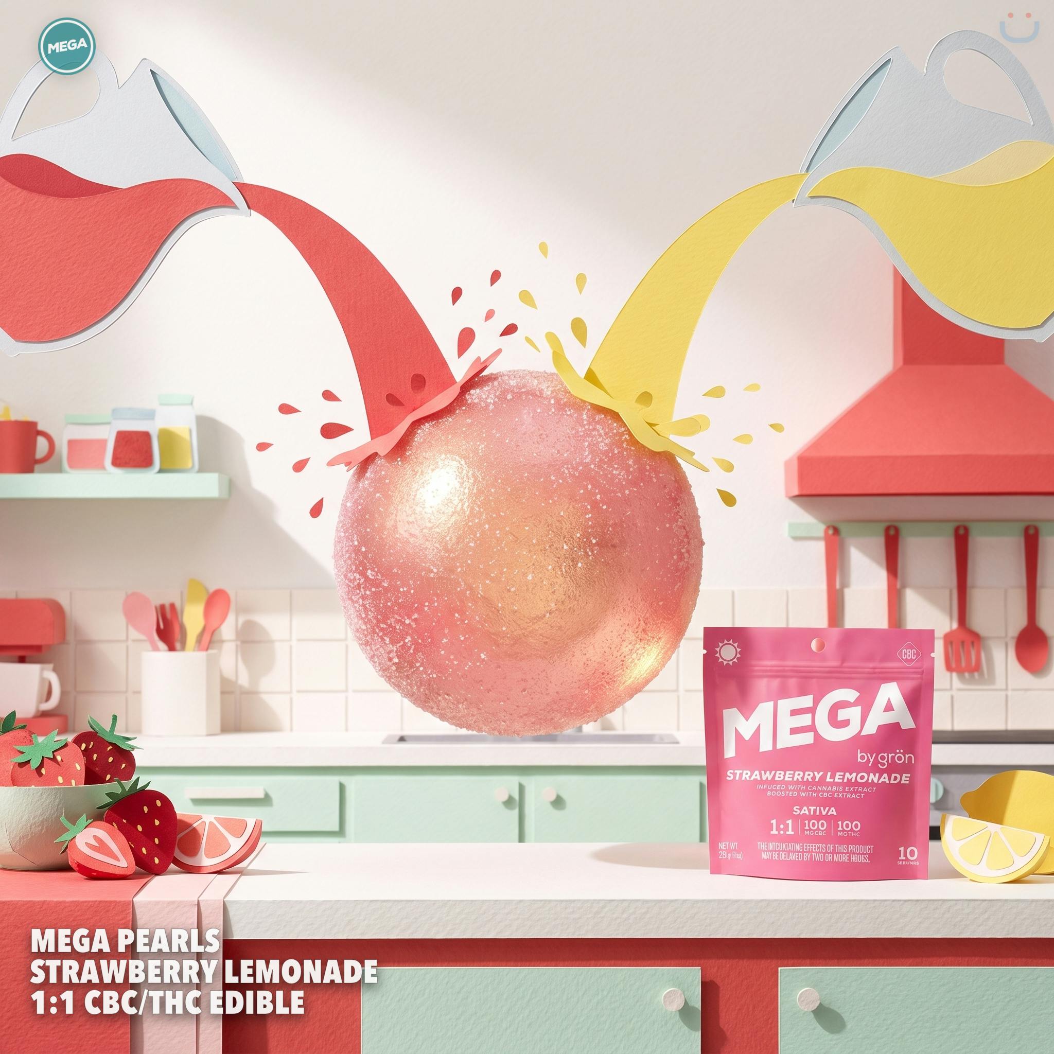 Mega Pearls Strawberry Lemonade 1:1 CBC/THC Edible