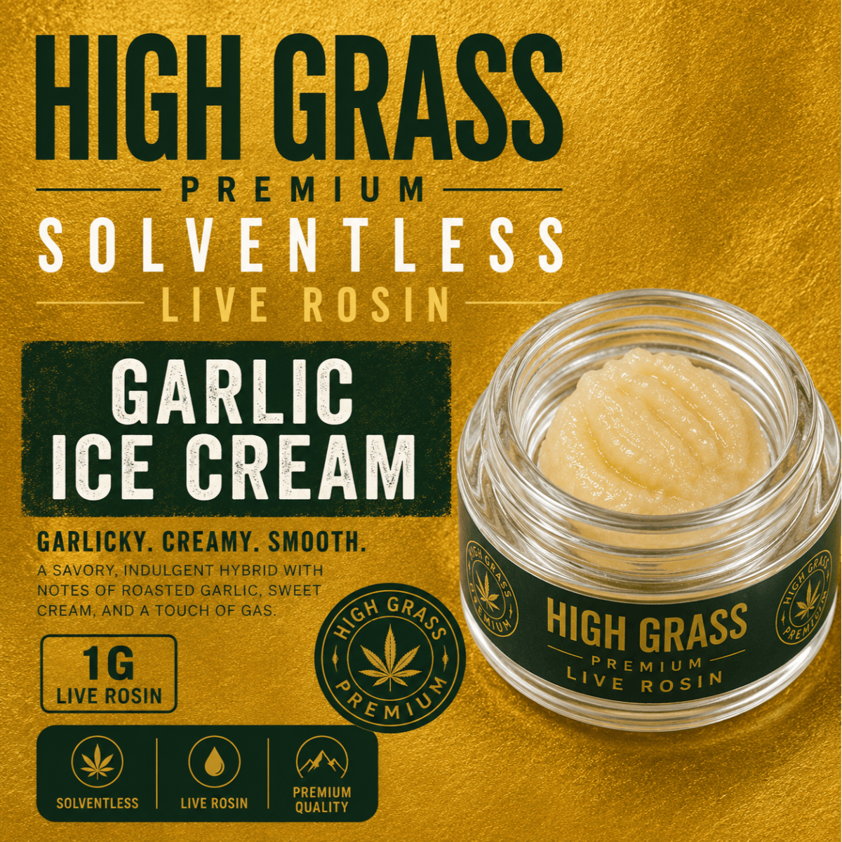 High Grass Farms Garlic Ice Cream Live Rosin Concentrate 1G