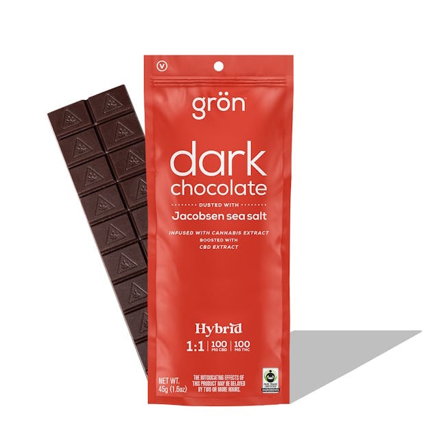 Gron Dark Chocolate Hybrid 1:1 CBD:THC Chocolate Bar Edible - 100 Mg