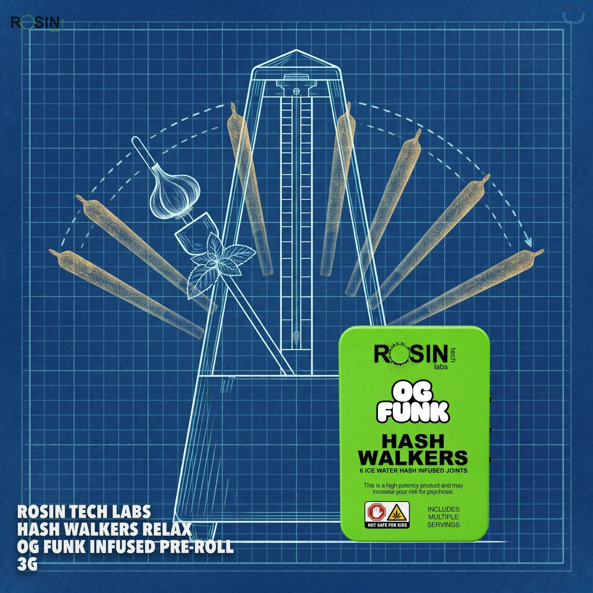 ROSIN TECH LABS Hash Walkers Relax OG Funk Infused Pre-roll 3G