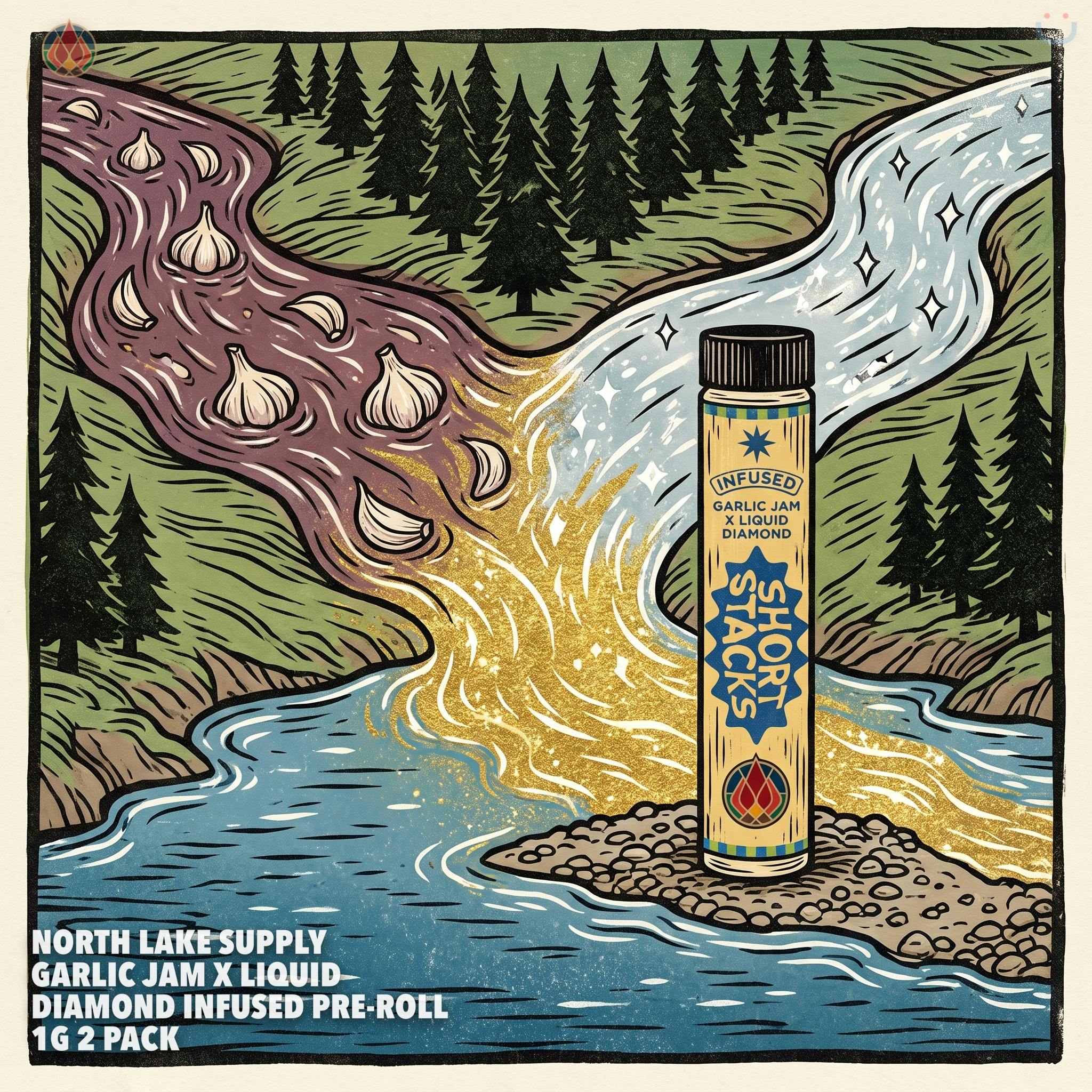 North Lake Supply Garlic Jam X Liquid Diamond Infused Pre-roll 1G 2 Pack
