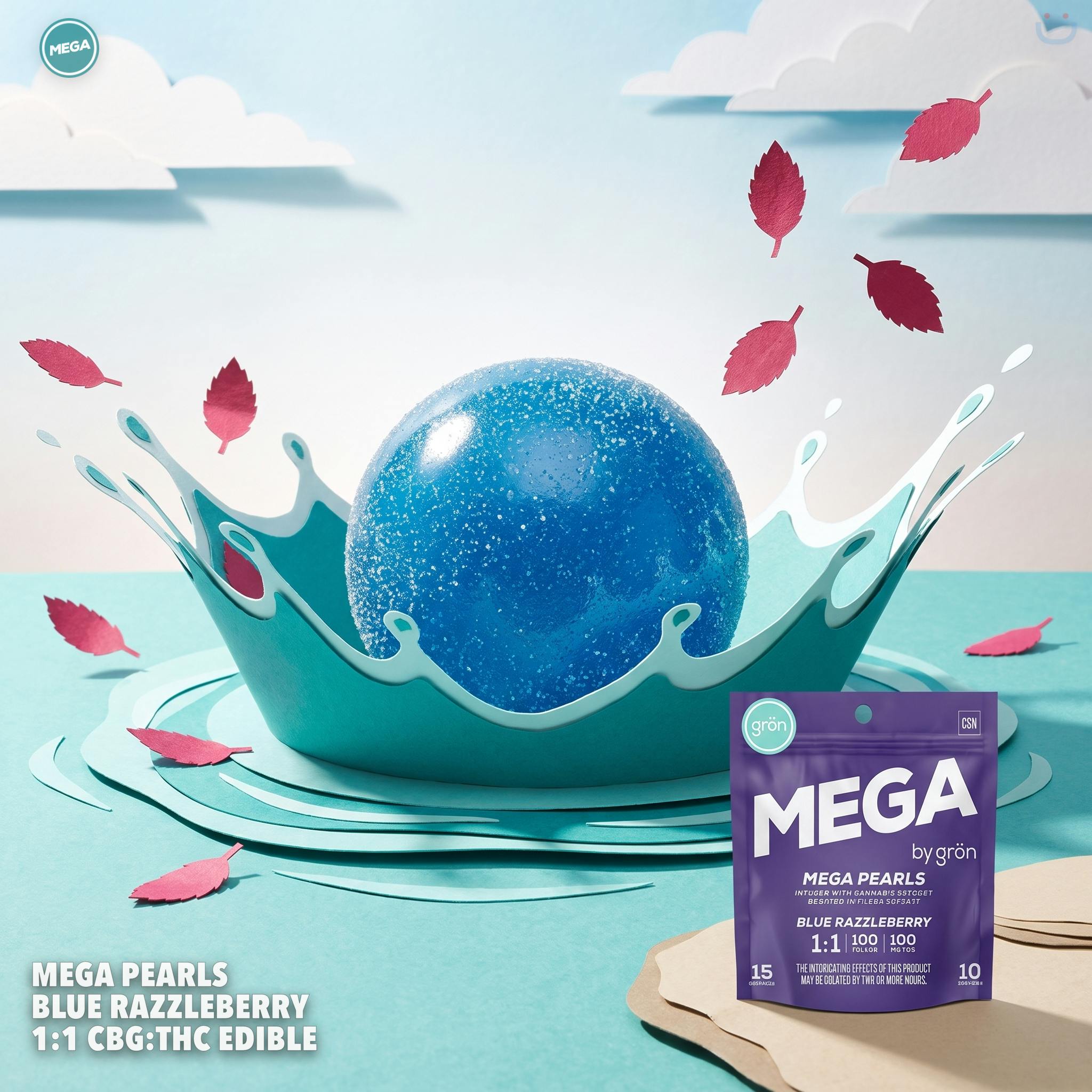 Mega Pearls Blue Razzleberry 1:1 CBG:THC Edible