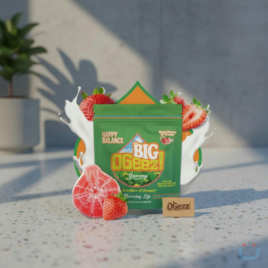 OGeez BIG Happy Balance Strawberry And Cream 1:1 THC/CBD Edible