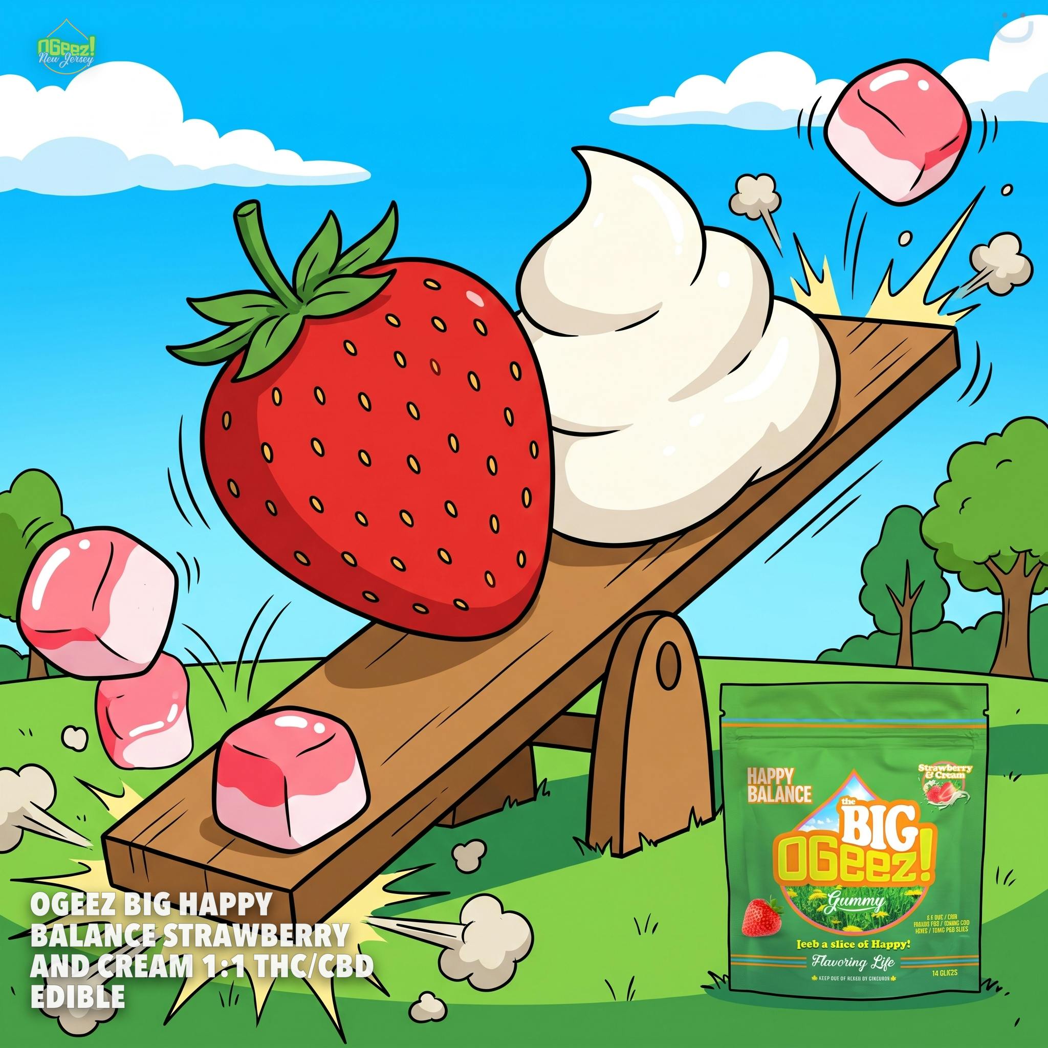 OGeez BIG Happy Balance Strawberry And Cream 1:1 THC/CBD Edible