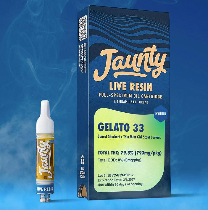 Jaunty | Gelato 33 | Resin Cartridge | Indica | 1g