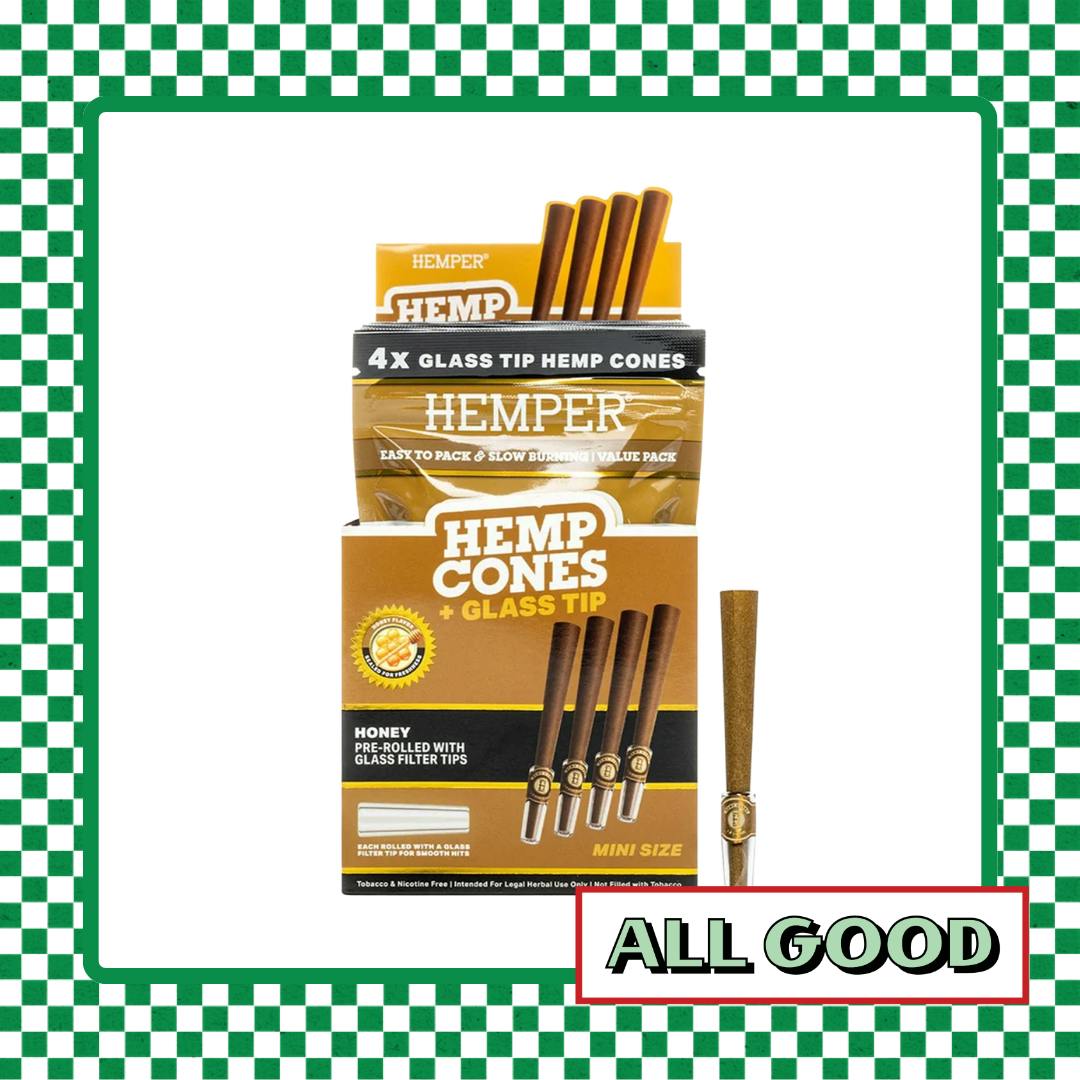 Hemper | Mini Size Hemp Cones | Glass Tip | 4pk Honey