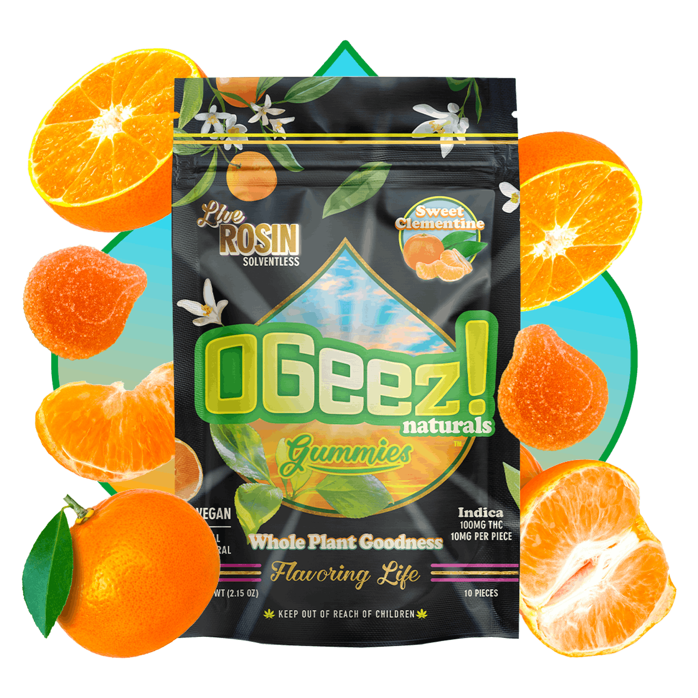 OGeez Vegan Naturals Sweet Clementine Live Rosin Gummies - 100mg