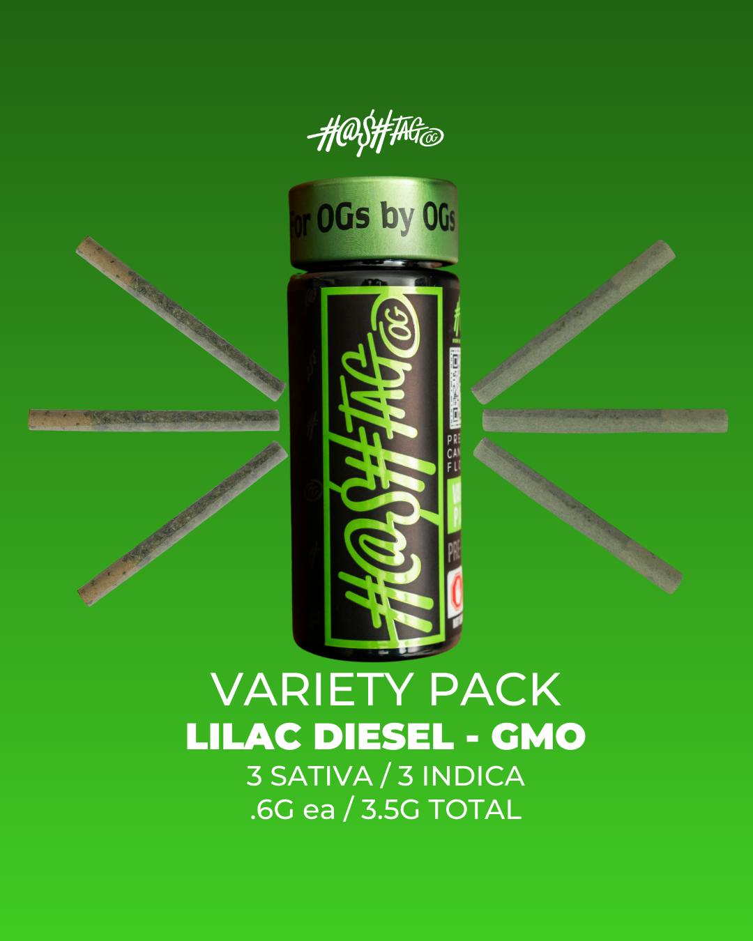 Lilac Diesel & GMO | 3x Sativa/3x Indica 0.6g Prerolls