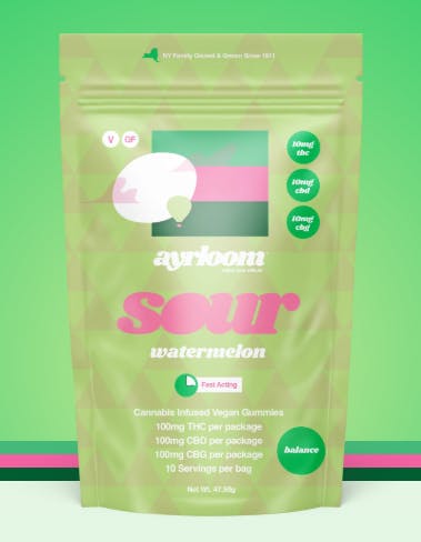 Ayrloom | Sour Watermelon 1:1:1 THC:CBD:CBG Gummies | 100mg