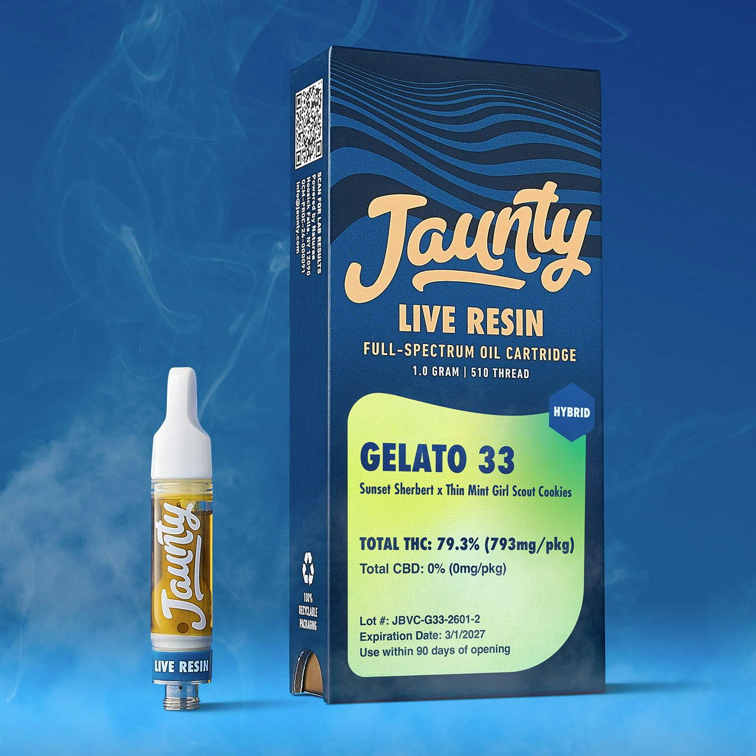 Jaunty | Gelato 33 | Cartridge Live Resin + Free Battery | 1.0g