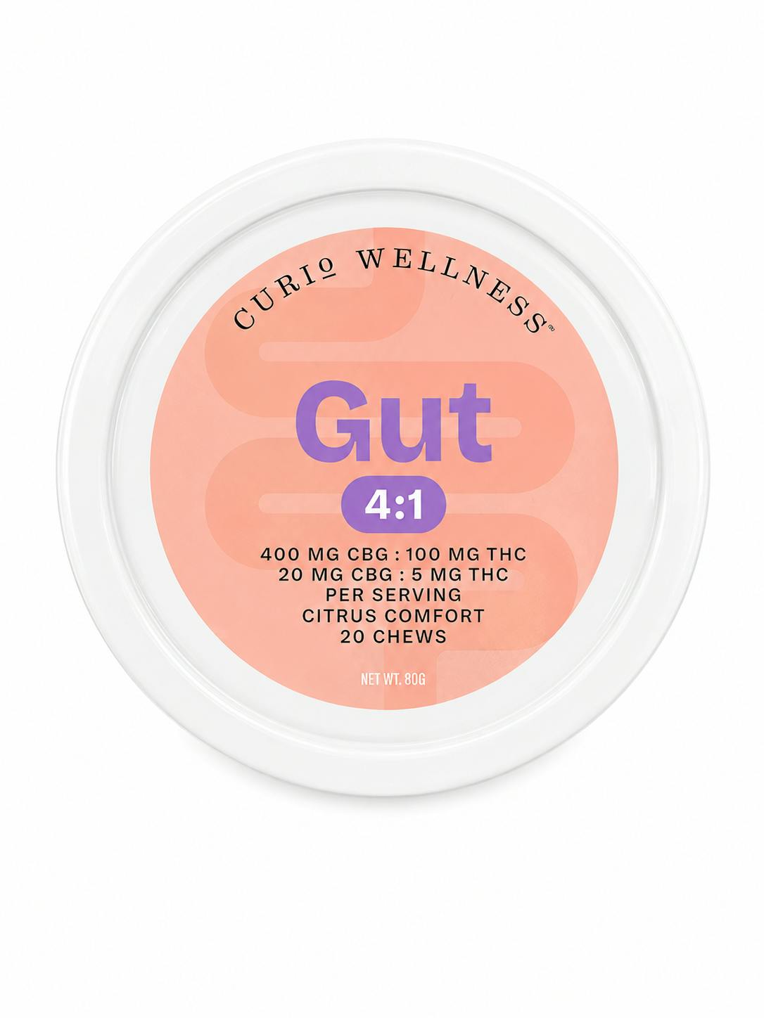 Curio Wellness | Gut Comfort | Edibles 20ct | 20mg CBG: 5mg THC