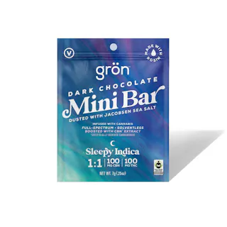 Grön - Dark Chocolate Mini Bar 1:1 THC:CBN (Sleepy Indica) - Rosin Infused - 100mg