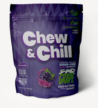 Chew & Chill - Sour Grape 5:1:1 THC:CBN:CBD (Sugar Free) - Live Resin Gummies 10pk - 100mg