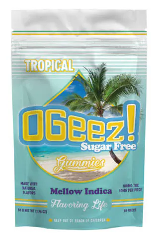 OGeez! - Sugar Free Mellow Indica Tropical (Strawberry Kiwi/Watermelon Guava/Passion Fruit Mango) - Gummies 10pk - 100mg