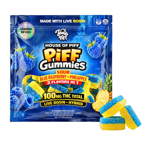 House of Piff - Blue Raspberry + Pineapple - Live Rosin Gummies - 10pk - 100mg