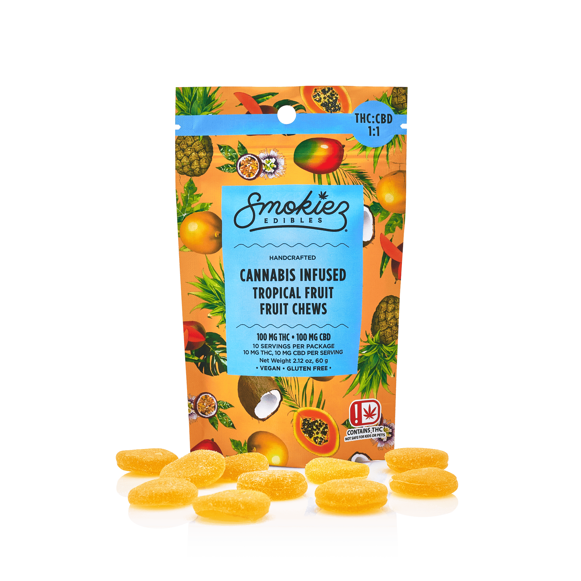 Tropical Fruit CBD:THC Gummies 100mg SMKZ