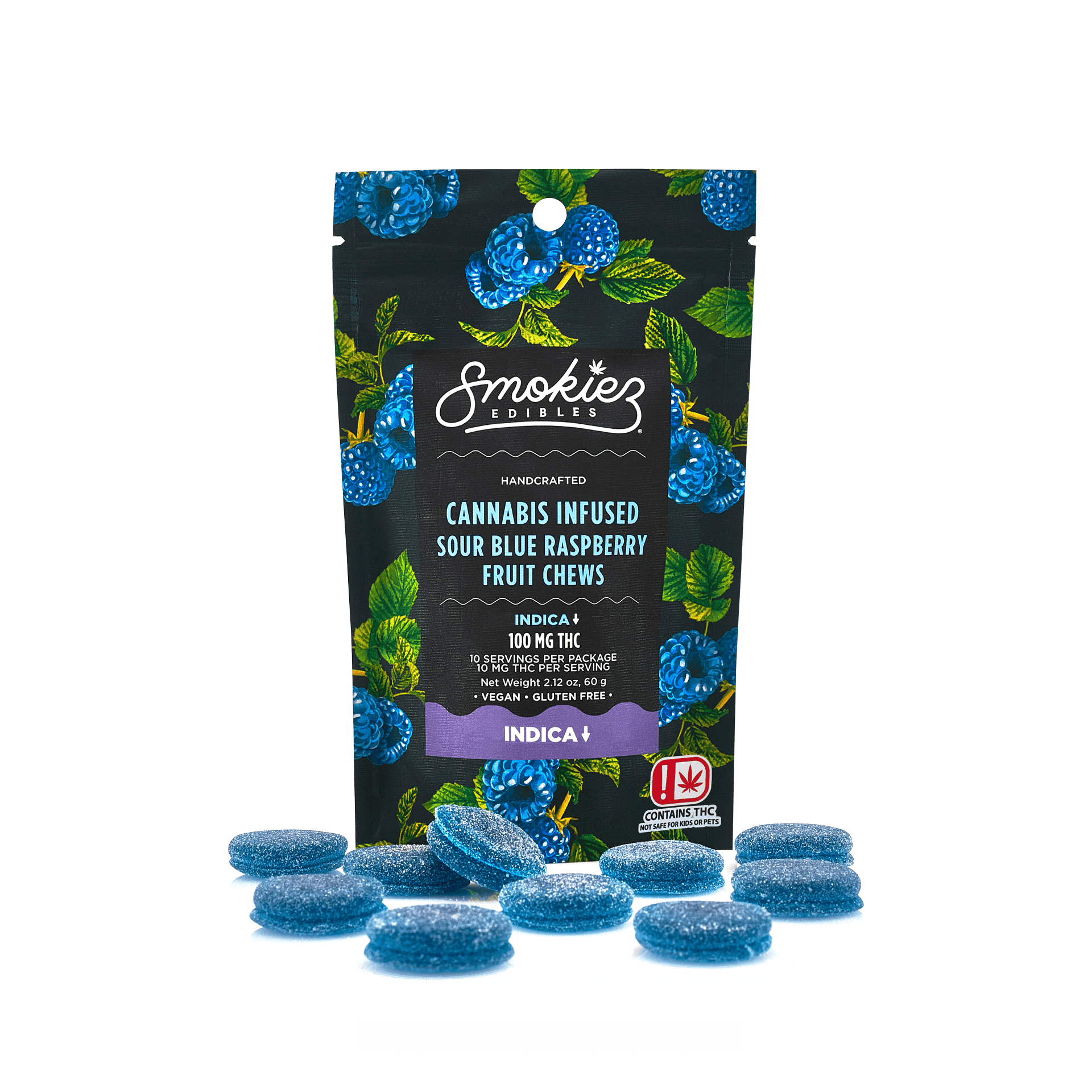 Sour Blue Raspberry Indica Gummies 100mg SMKZ