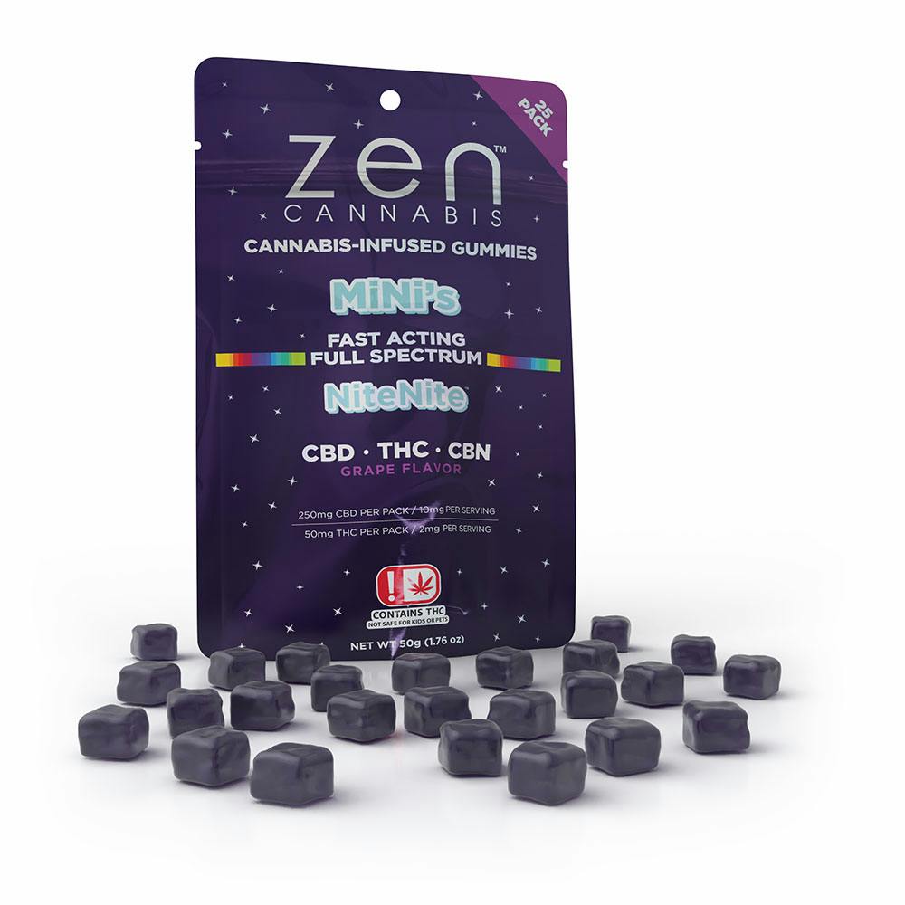 Full Spectrum Grape Nite Nite (CBD/THC/CBN) Mini Gummies 50mg ZEN (I)