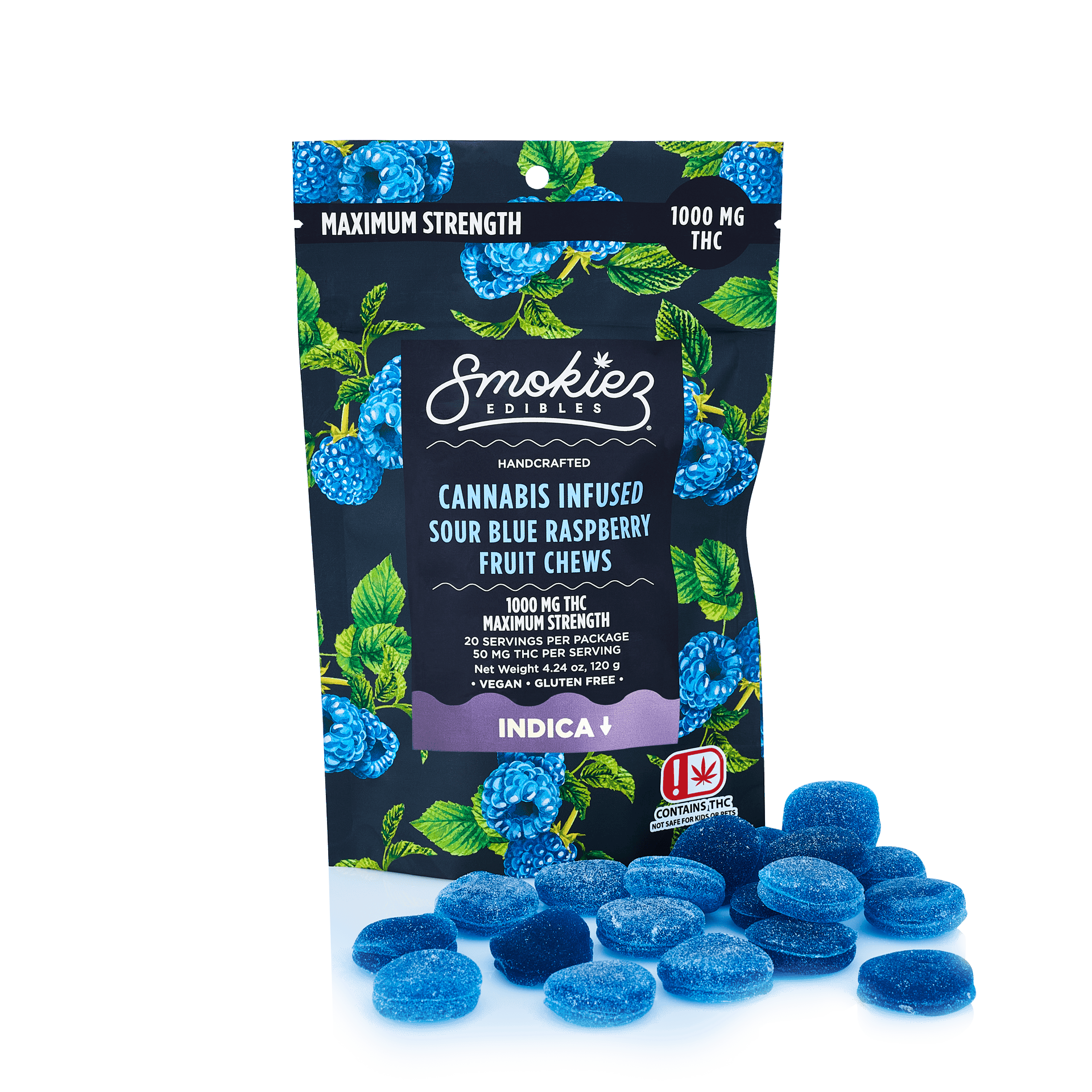 Sour Blue Raspberry Indica Gummies 1000mg SMKZ