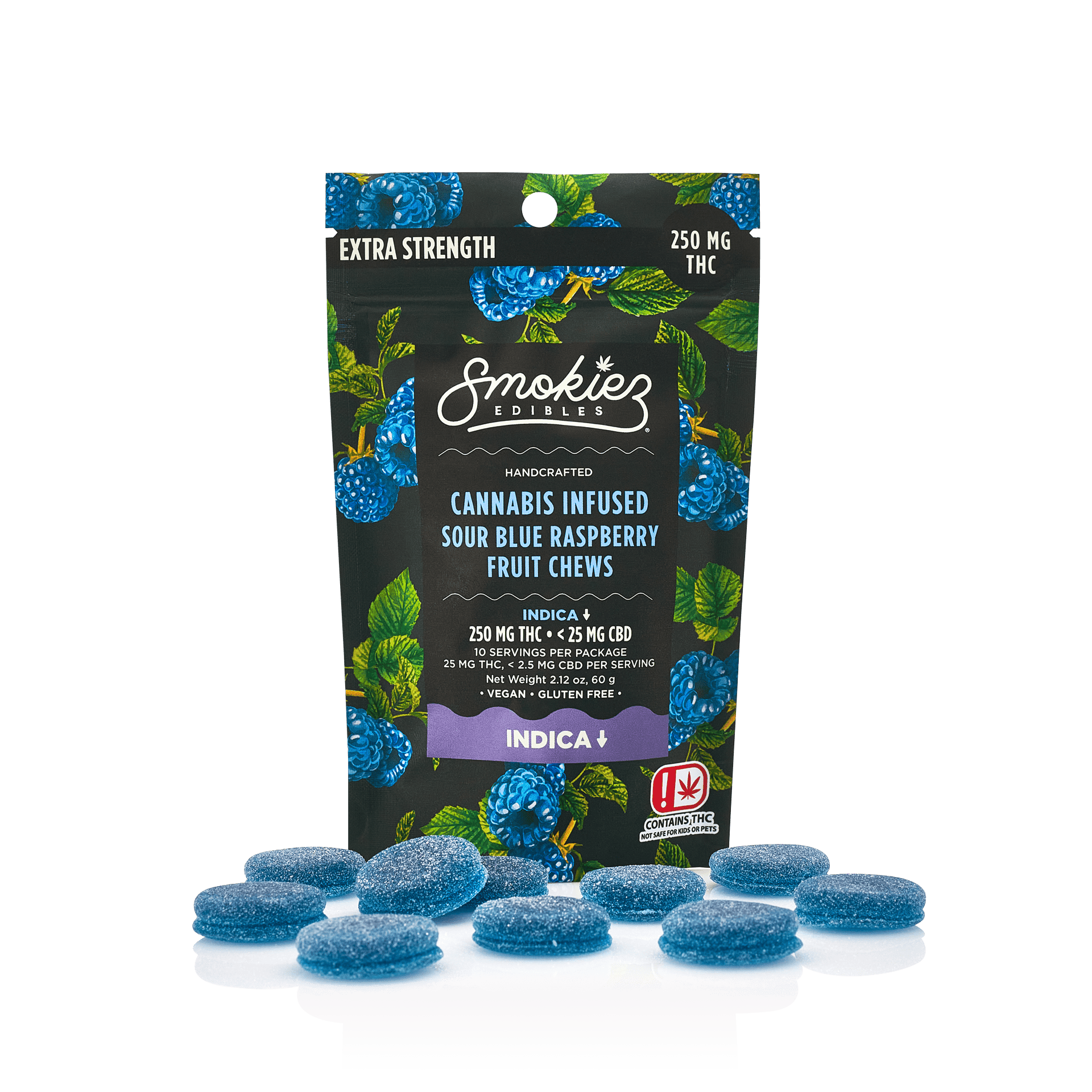 Sour Blue Raspberry Indica Gummies 250mg SMKZ