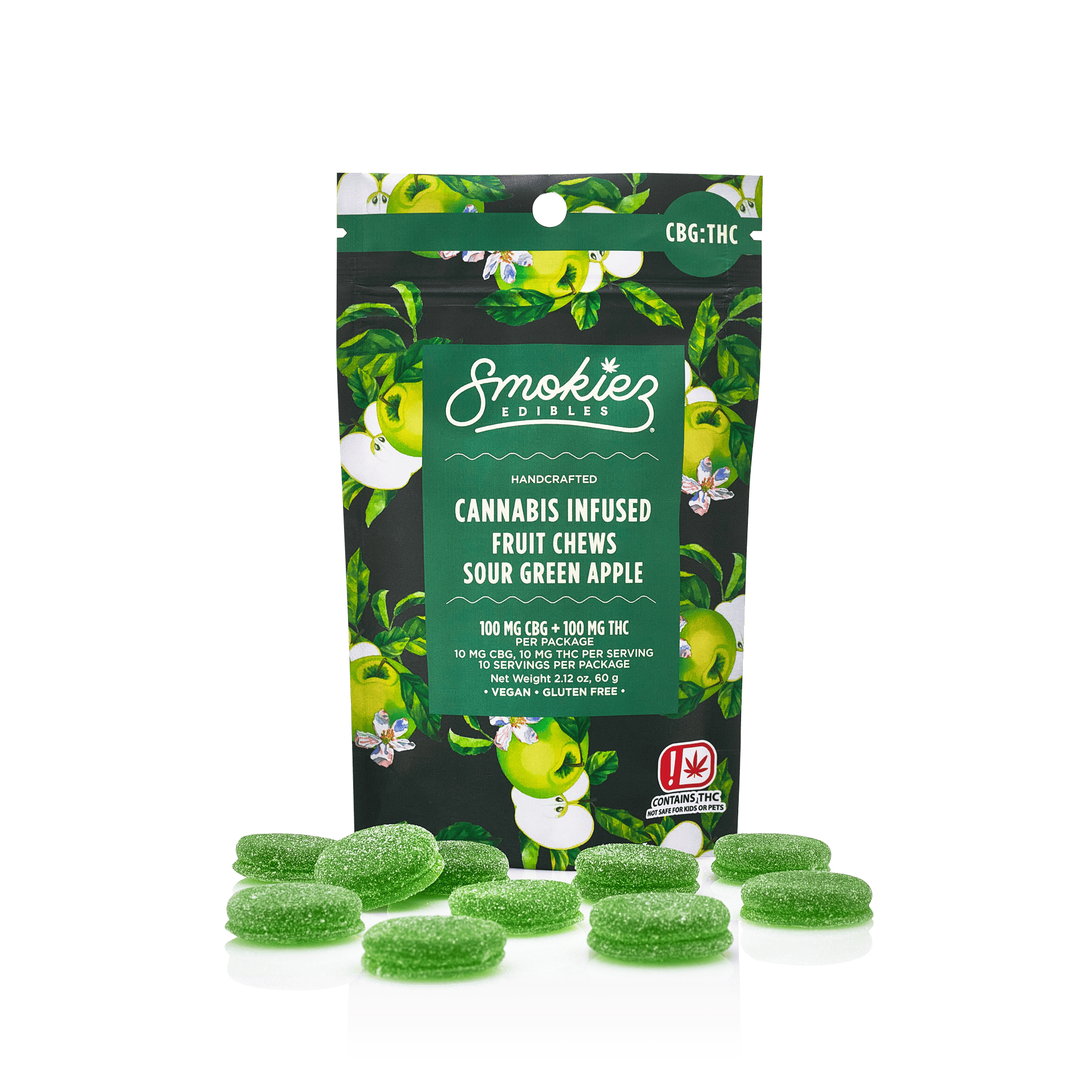 Sour Green Apple CBG:THC Gummies 100mg SMKZ