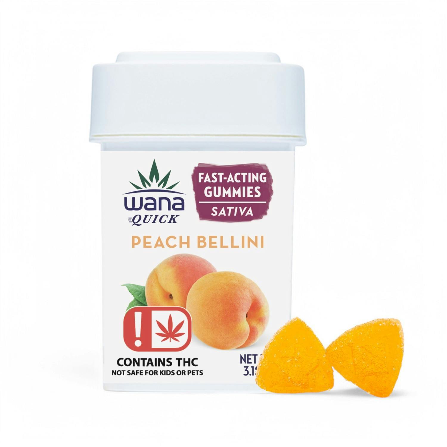 Peach Bellini Sativa Quick Gummies 100mg [20pk] WANA