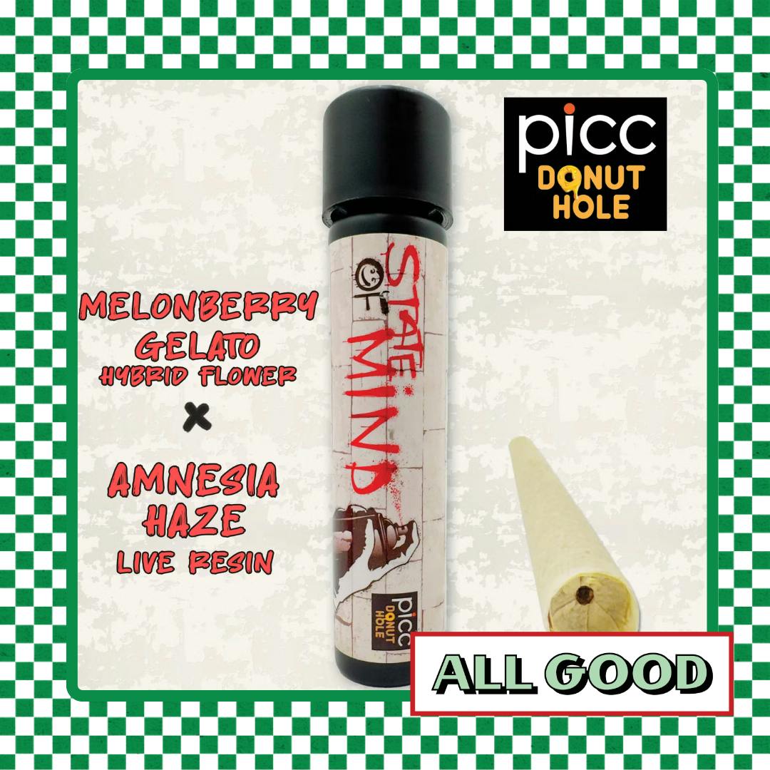 STATE OF MIND | Melon Berry Gelato x Amnesia Haze | Live Resin Infused Preroll | Hybrid | 1g