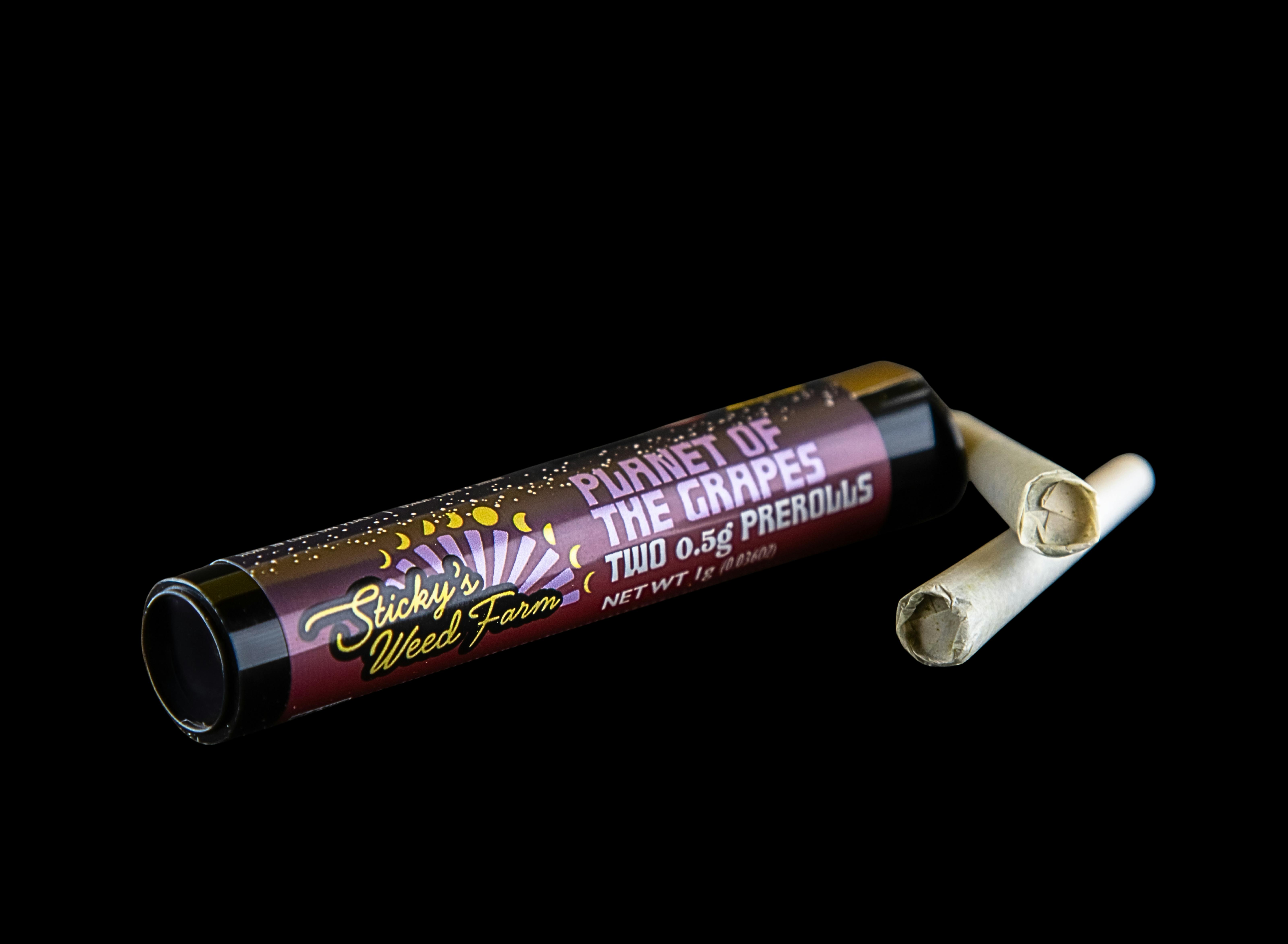 Sticky’s Weed | Planet of the Grapes | 2pk Prerolls | Hybrid | 1g