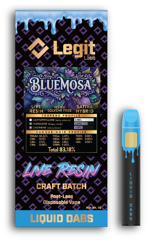 LEGIT LABS – Bluemosa | Postless Live Resin Disposable Vape - 1g for Sale  in Menominee, MI