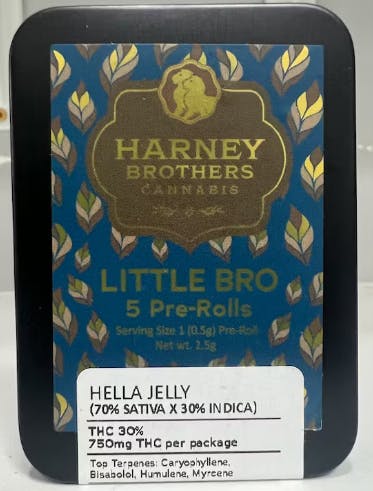 Harney Bros | Hella Jelly | Sat/Hyb | 5pk Pre-Rolls | 2.5g